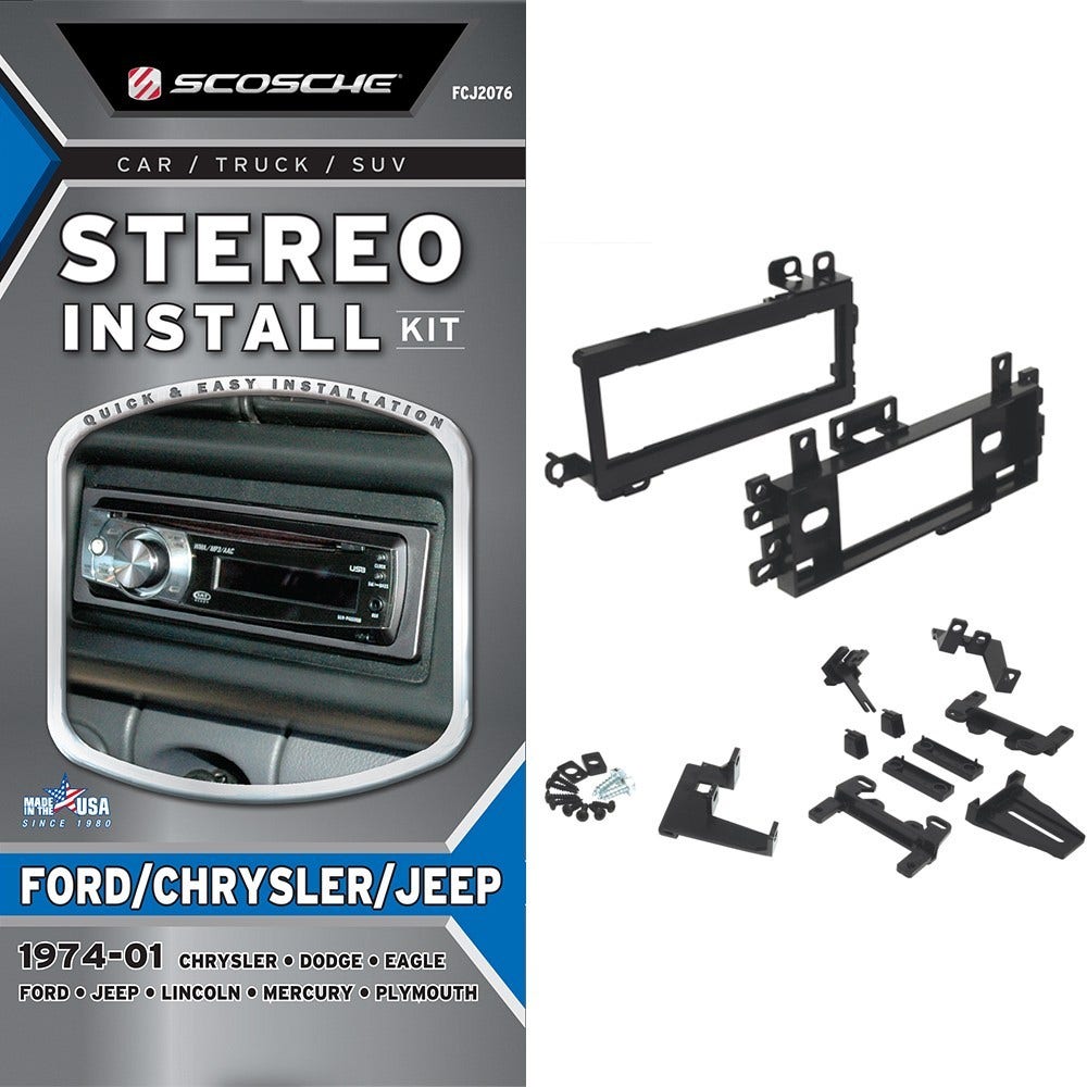 Scosche FCJ1270AB Single DIN Installation Kit for Select 74 Ford/Chrysler/Jeep 