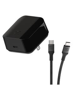 Powervolt 60W USB Type-C Black Wall Charger with USB-C to USB-C Charge & Sync Braided Space Gray 10-ft. Cable