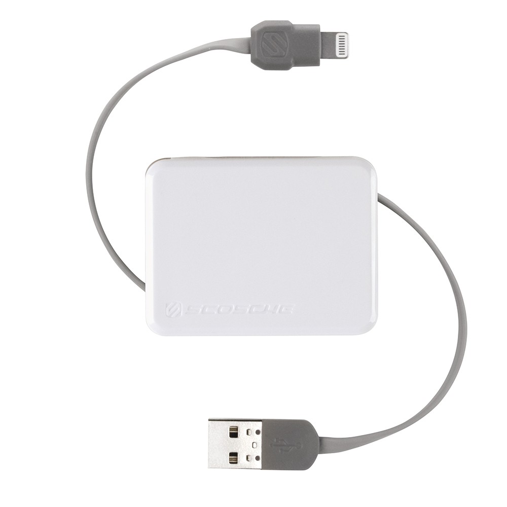 iPhone 5S Retractable Cable in white with gray cord extended