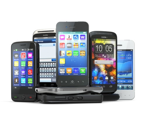 Image of various cell phones that can be recycled