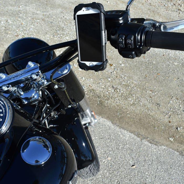 Scosche MagicMount™ Handlebar Mount with iphone on motorcycle handle