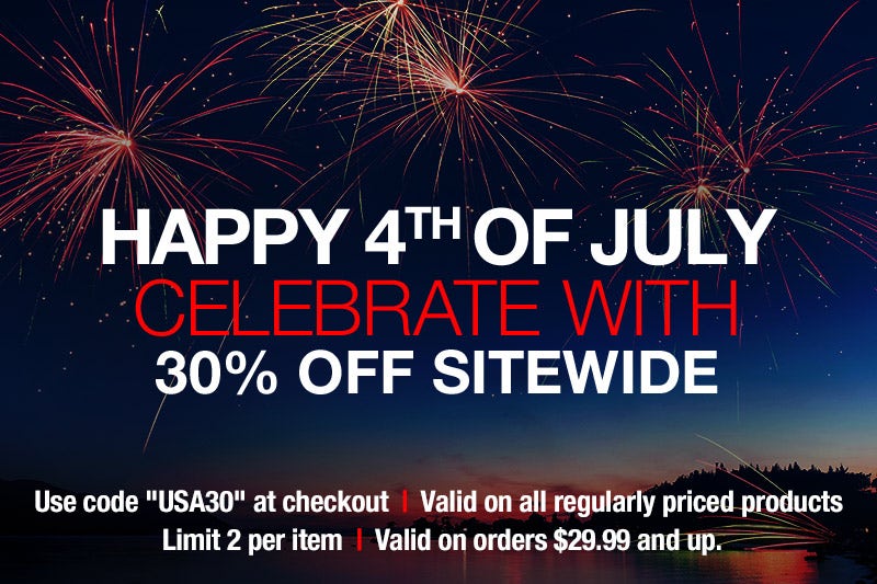 4th of July Sale. 30% Off sitewide. Use code "USA30" at Checkout. Valid on any regular-priced items. Order Minimum of $29.99 to Qualify. Limit 2 Per Item. Offer Valid Through 7/4/2022